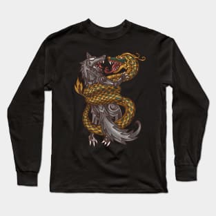 Viking Titans: Jormungandr and Fenrir, the Monsters of Norse Mythology Long Sleeve T-Shirt